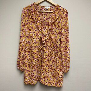 Express x Rocky Barnes Women Yellow Purple Flower Long Sleeve Romper Size Medium
